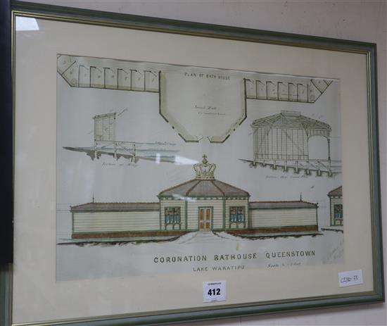 A modern colour print of The Coronation, Bath House, Queenstown, Lake Wakatipu, 33 x 51cm